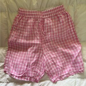 Frankie’s Bikinis Size L Pink Linen Gingham Swimsuit Coverup Shorts